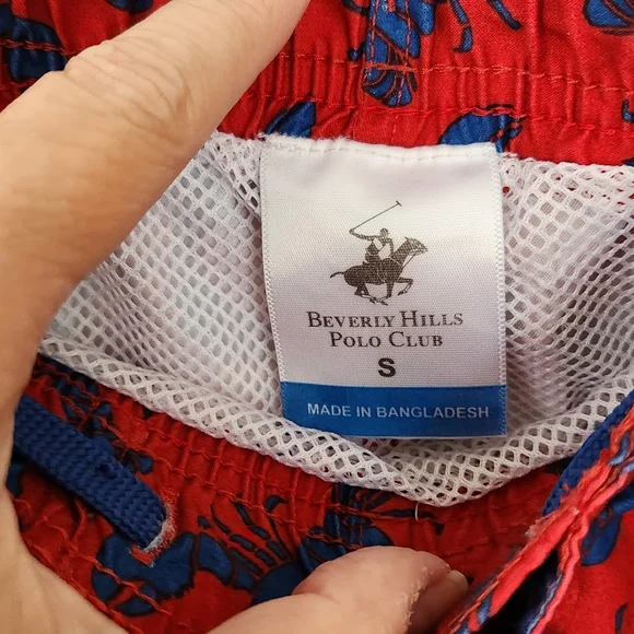 Beverly Hills Polo Club Red and Blue Lobster Swim Trunks Small - Picture 2 of 10